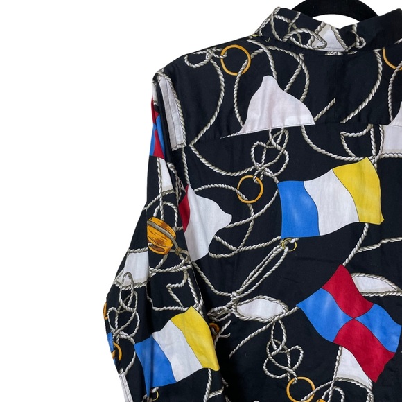 Vintage LRL Nautical Gaudy Busy Allover Button-down Blouse 3/4 Flowing Sleeve 1X - Picture 11 of 15